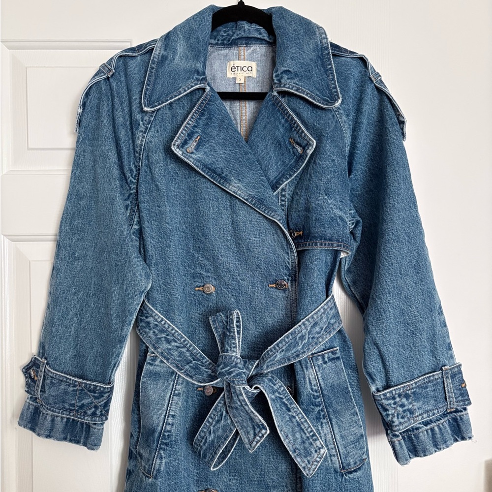 ETICA denim Jacques Trench Coat ✨NWT $398 Small - Picture 2 of 13